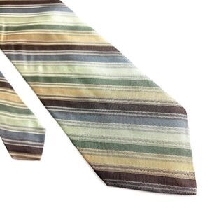 Calvin Klein Green Tan Multi-Colored Woven Striped Silk Tie‎